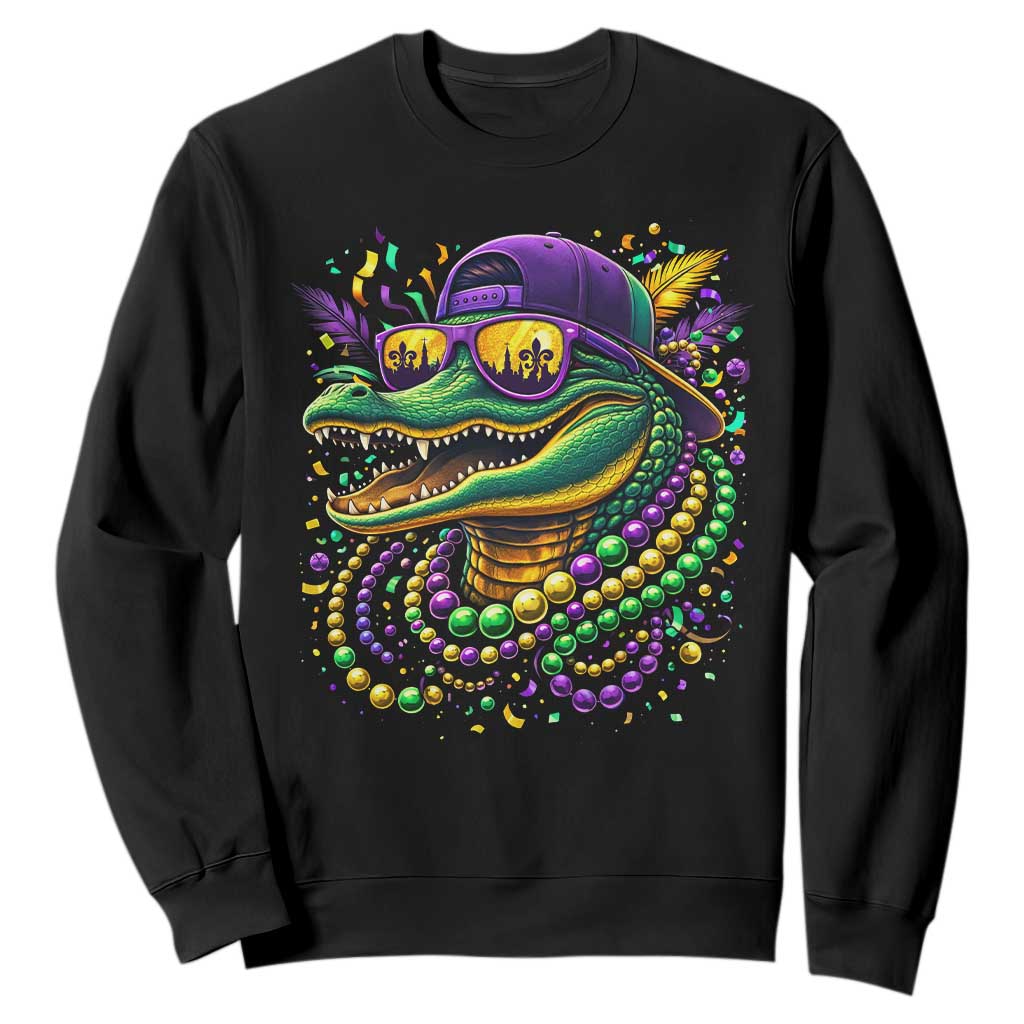 Mardigator Mardi Gras Alligator Carnival Beads Sweatshirt TS11 Black Print Your Wear