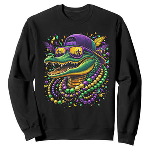 Mardigator Mardi Gras Alligator Carnival Beads Sweatshirt TS11 Black Print Your Wear