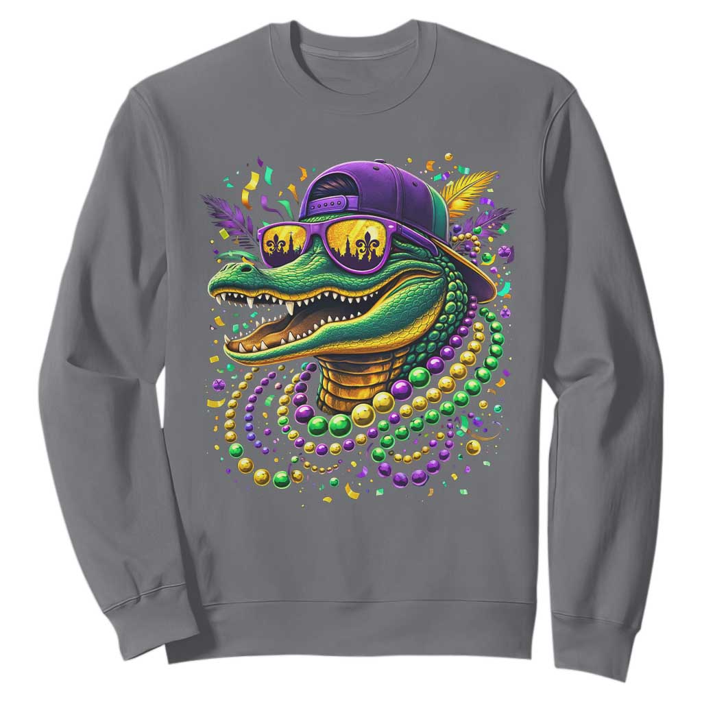 Mardigator Mardi Gras Alligator Carnival Beads Sweatshirt TS11 Charcoal Print Your Wear