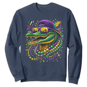 Mardigator Mardi Gras Alligator Carnival Beads Sweatshirt TS11 Navy Print Your Wear