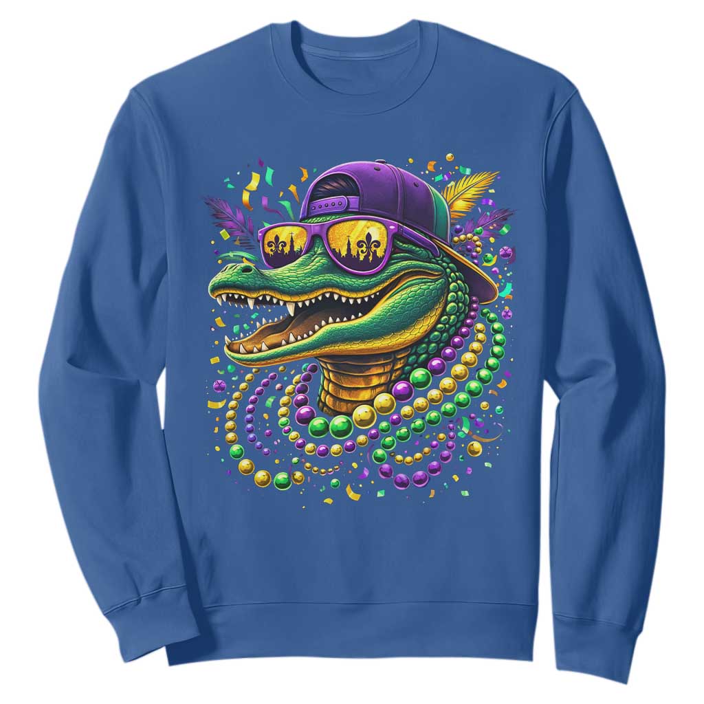 Mardigator Mardi Gras Alligator Carnival Beads Sweatshirt TS11 Royal Blue Print Your Wear