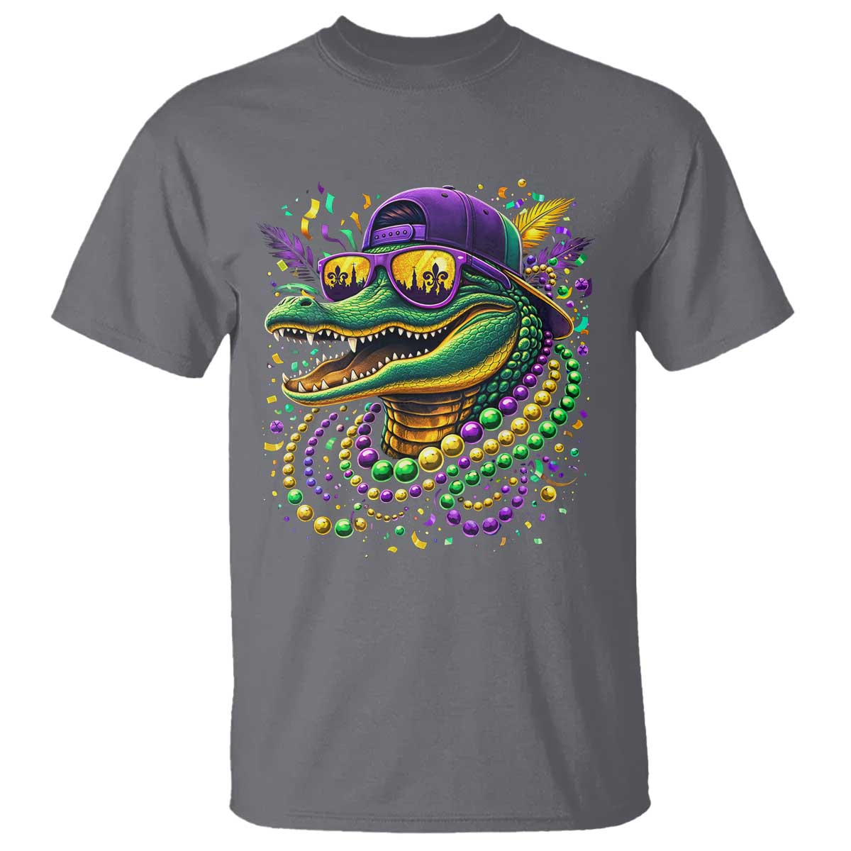 Mardigator Mardi Gras Alligator Carnival Beads T Shirt TS11 Charcoal Print Your Wear