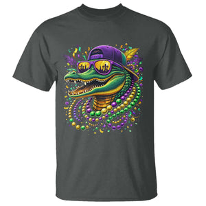 Mardigator Mardi Gras Alligator Carnival Beads T Shirt TS11 Dark Heather Print Your Wear