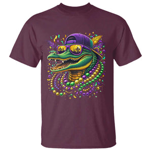 Mardigator Mardi Gras Alligator Carnival Beads T Shirt TS11 Maroon Print Your Wear