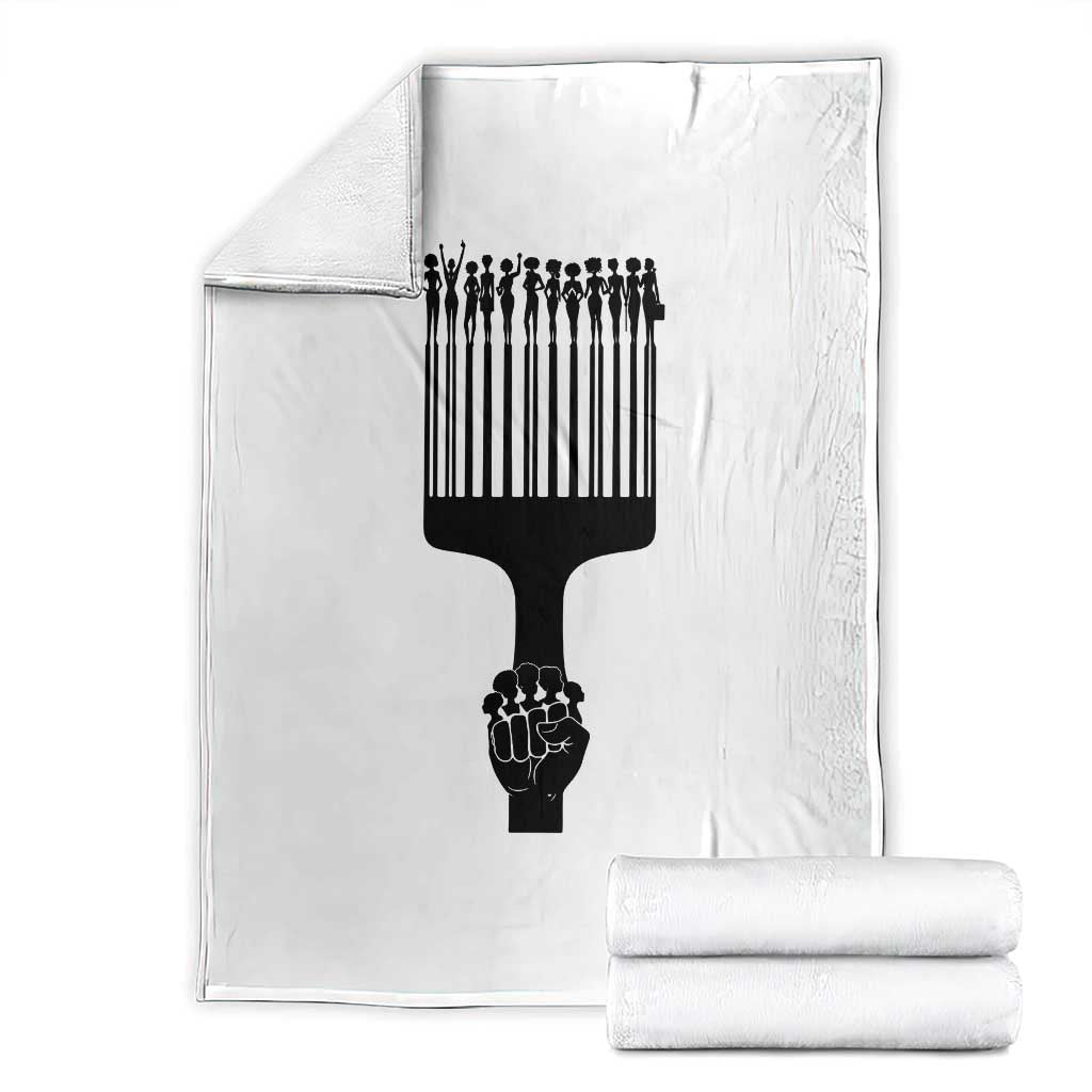 Afro Pick Comb Strong Black Power Fist Throw Blanket TS11 White Print Your Wear