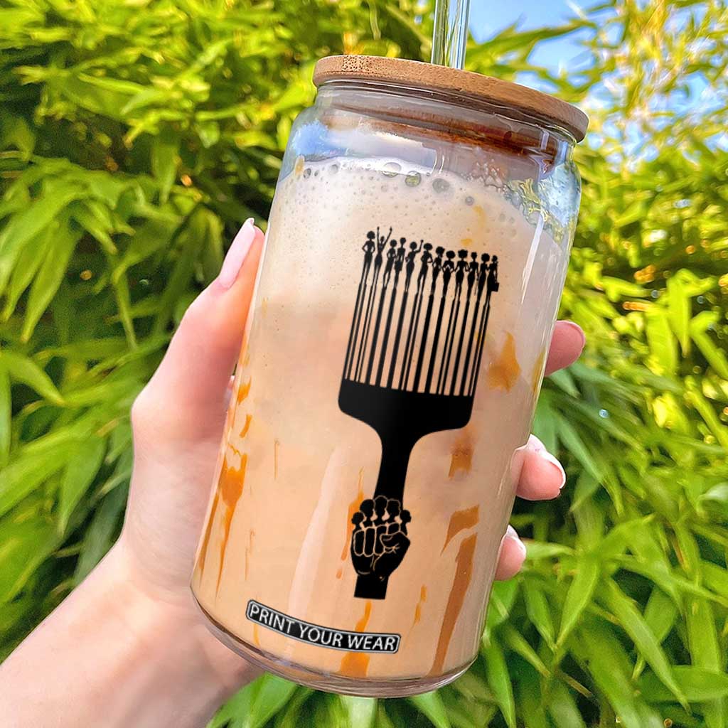 Afro Pick Comb Strong Black Power Fist Glass Can TS11 White Print Your Wear