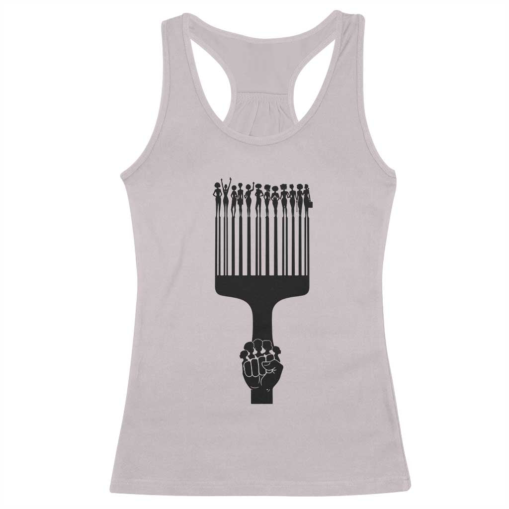 Afro Pick Comb Strong Black Power Fist Racerback Tank Top TS11 Ice Gray Print Your Wear