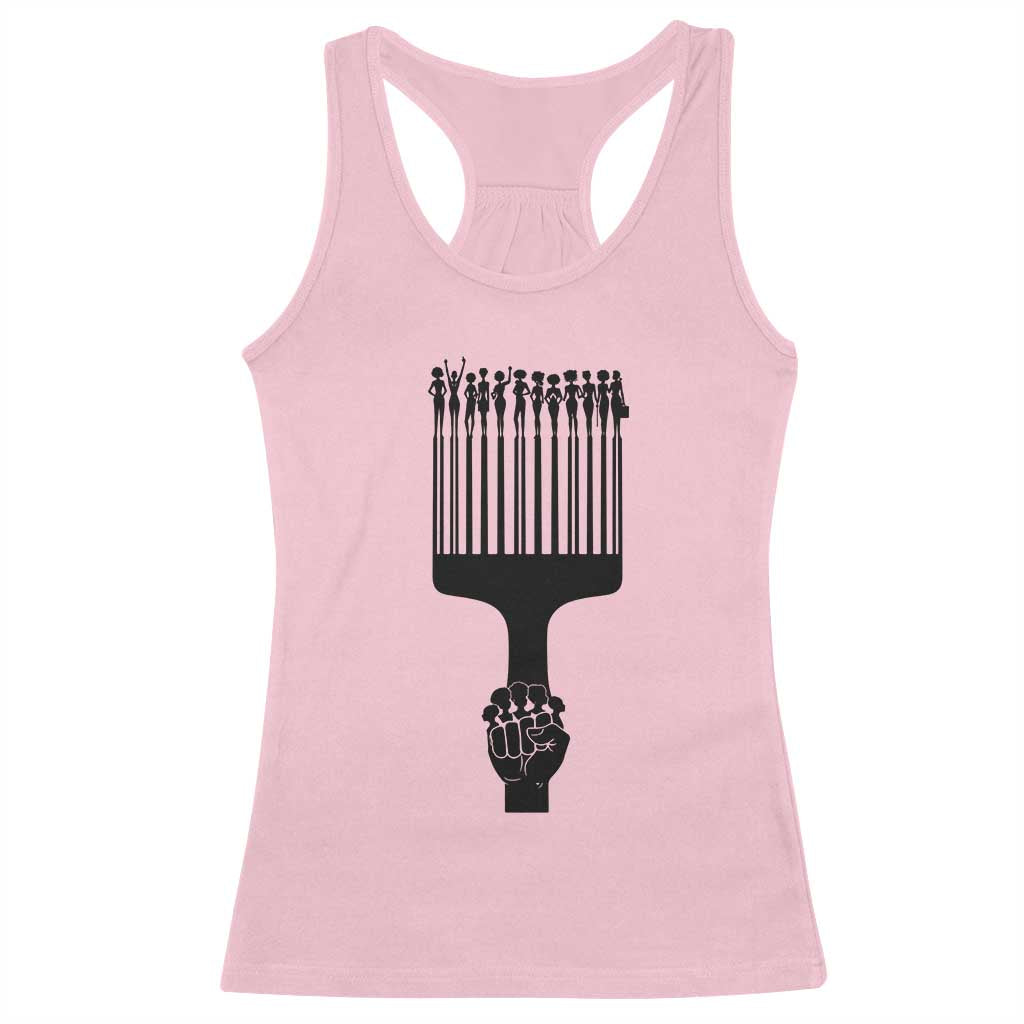 Afro Pick Comb Strong Black Power Fist Racerback Tank Top TS11 Light Pink Print Your Wear