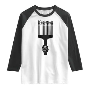 Afro Pick Comb Strong Black Power Fist Raglan Shirt TS11 White Black Print Your Wear