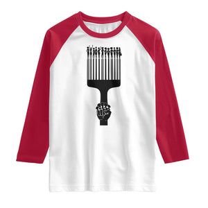 Afro Pick Comb Strong Black Power Fist Raglan Shirt TS11 White Red Print Your Wear
