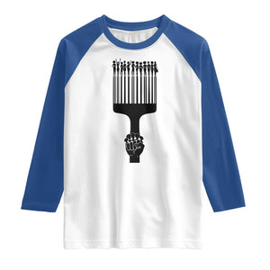 Afro Pick Comb Strong Black Power Fist Raglan Shirt TS11 White Royal Print Your Wear
