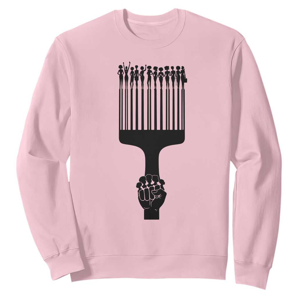 Afro Pick Comb Strong Black Power Fist Sweatshirt TS11 Light Pink Print Your Wear