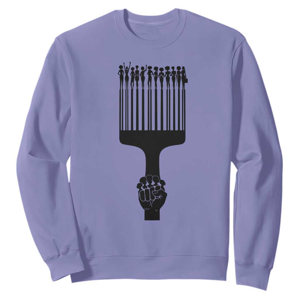 Afro Pick Comb Strong Black Power Fist Sweatshirt TS11 Violet Print Your Wear