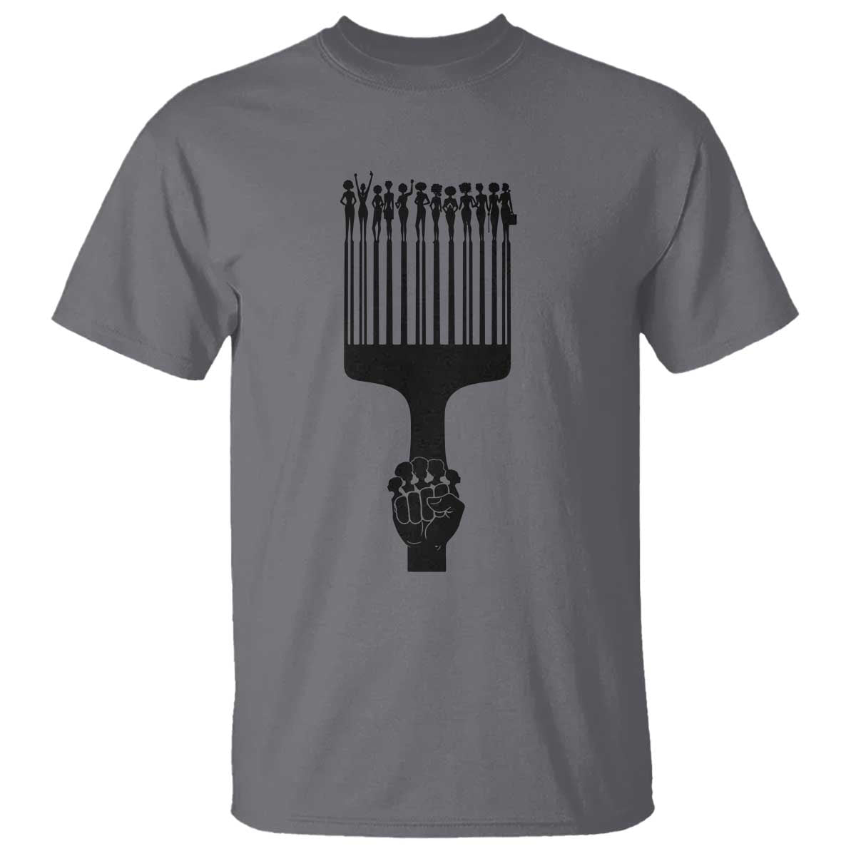 Afro Pick Comb Strong Black Power Fist T Shirt TS11 Charcoal Print Your Wear