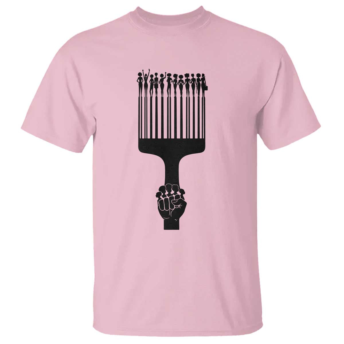 Afro Pick Comb Strong Black Power Fist T Shirt TS11 Light Pink Print Your Wear