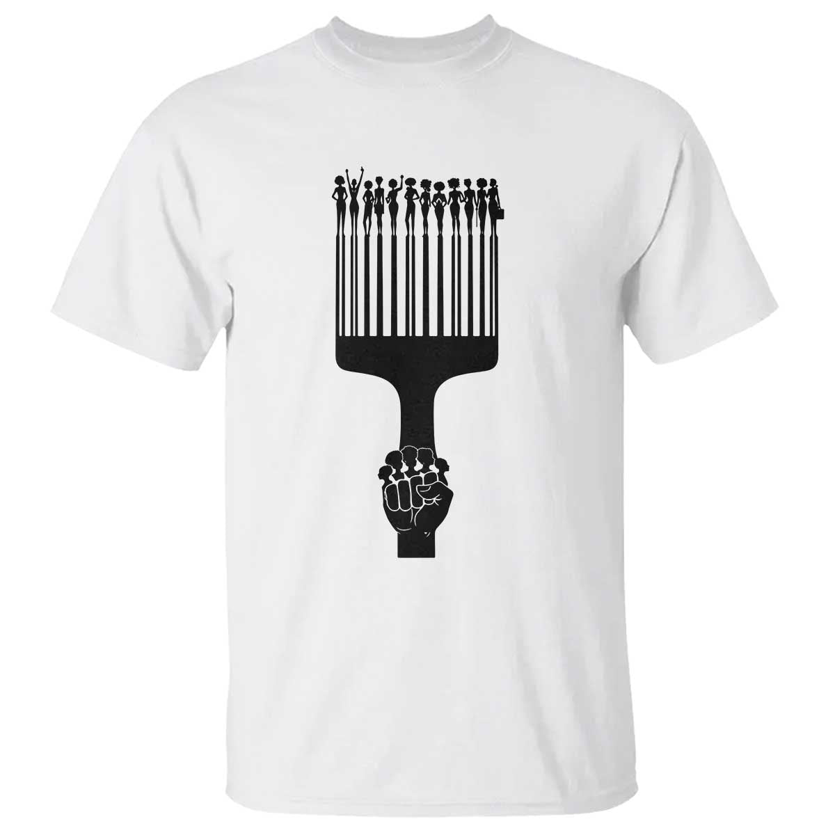 Afro Pick Comb Strong Black Power Fist T Shirt TS11 White Print Your Wear
