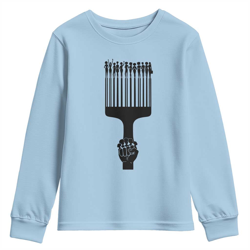Afro Pick Comb Strong Black Power Fist Youth Sweatshirt TS11 Light Blue Print Your Wear