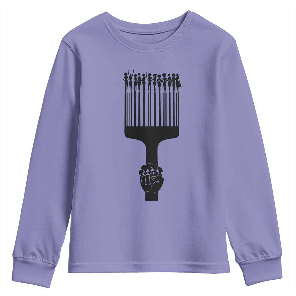 Afro Pick Comb Strong Black Power Fist Youth Sweatshirt TS11 Violet Print Your Wear
