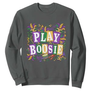 Funny Play Boosie Mardi Gras Sweatshirt Fat Tuesday Carnival Fleur De Lis Music TS11 Dark Heather Print Your Wear