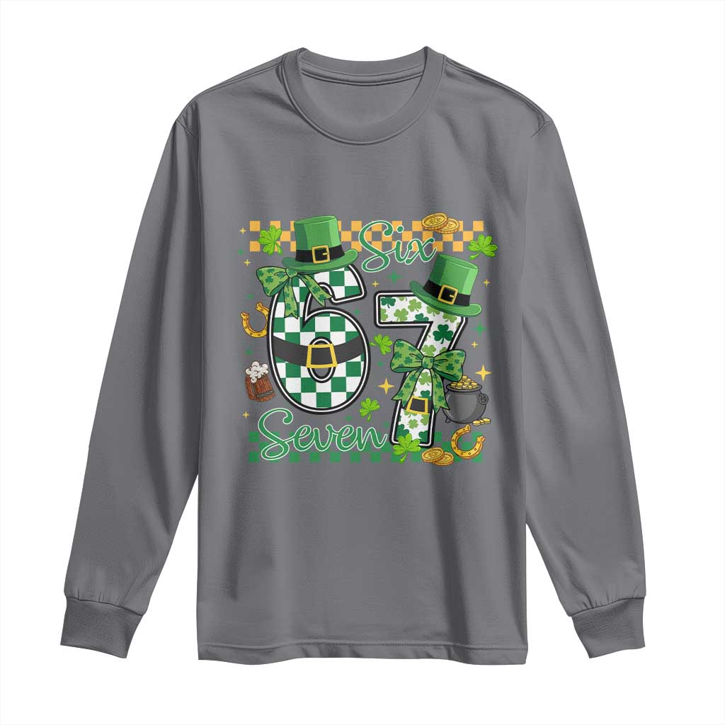 67 St Patricks Day Long Sleeve Shirt Funny Six Seven Meme Lucky Shamrock TS11 Charcoal Print Your Wear