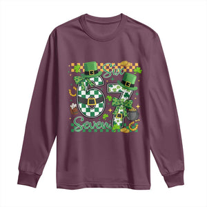 67 St Patricks Day Long Sleeve Shirt Funny Six Seven Meme Lucky Shamrock TS11 Maroon Print Your Wear