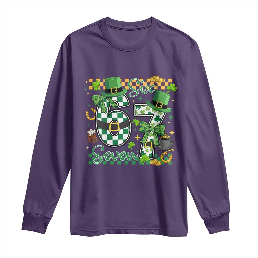 67 St Patricks Day Long Sleeve Shirt Funny Six Seven Meme Lucky Shamrock TS11 Purple Print Your Wear