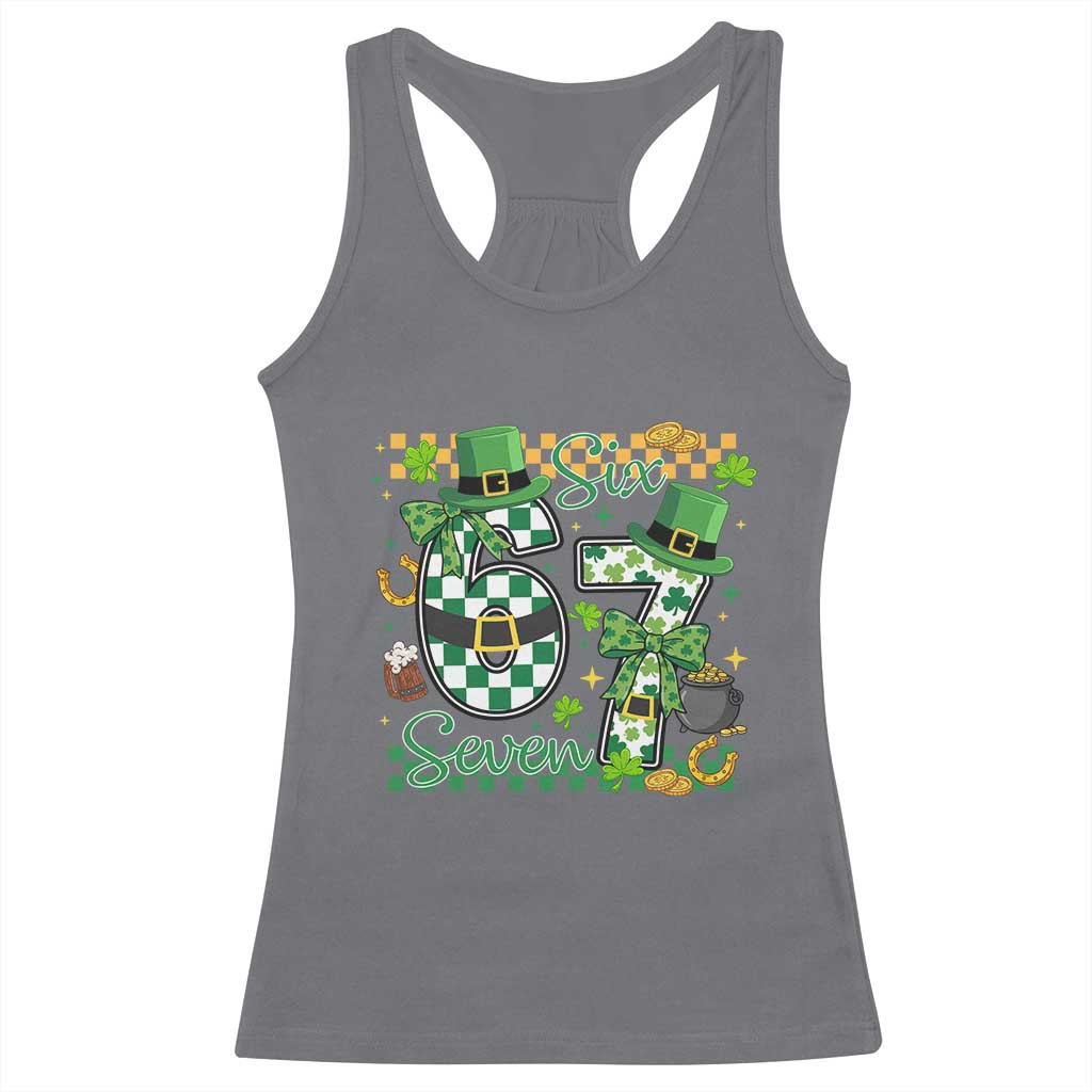 67 St Patricks Day Racerback Tank Top Funny Six Seven Meme Lucky Shamrock TS11 Charcoal Print Your Wear