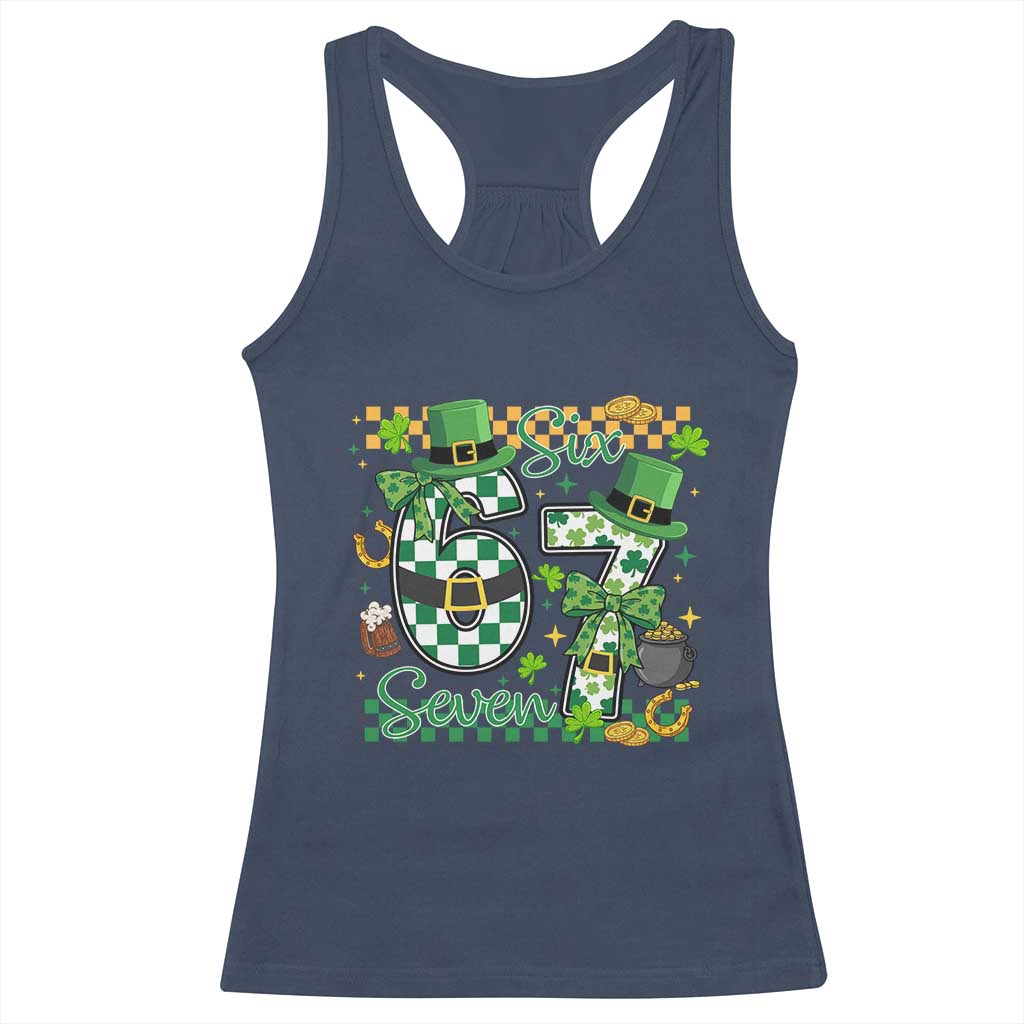 67 St Patricks Day Racerback Tank Top Funny Six Seven Meme Lucky Shamrock TS11 Navy Print Your Wear