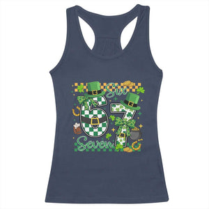 67 St Patricks Day Racerback Tank Top Funny Six Seven Meme Lucky Shamrock TS11 Navy Print Your Wear