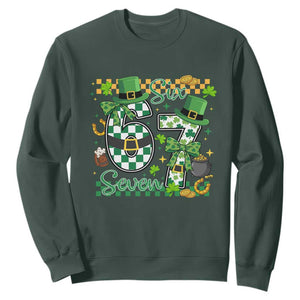 67 St Patricks Day Sweatshirt Funny Six Seven Meme Lucky Shamrock TS11 Dark Forest Green Print Your Wear
