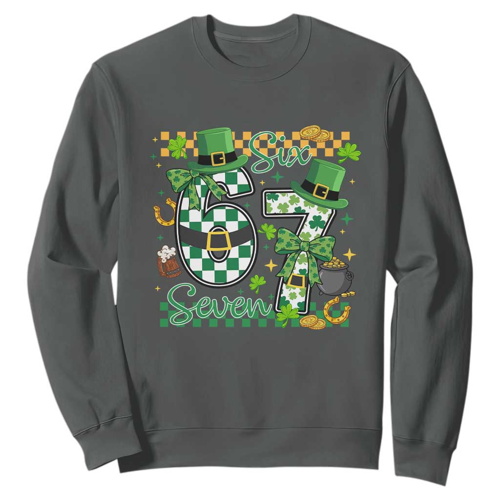 67 St Patricks Day Sweatshirt Funny Six Seven Meme Lucky Shamrock TS11 Dark Heather Print Your Wear