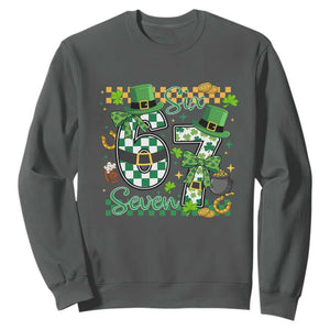 67 St Patricks Day Sweatshirt Funny Six Seven Meme Lucky Shamrock TS11 Dark Heather Print Your Wear