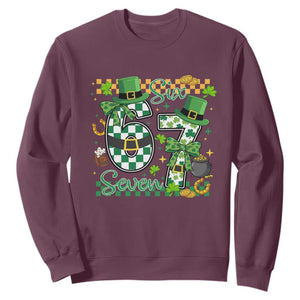 67 St Patricks Day Sweatshirt Funny Six Seven Meme Lucky Shamrock TS11 Maroon Print Your Wear