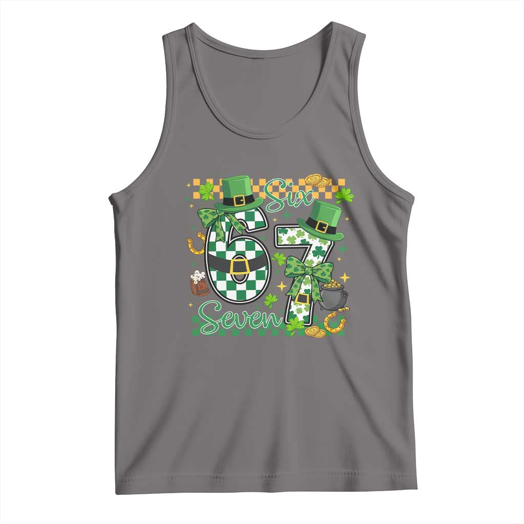 67 St Patricks Day Tank Top Funny Six Seven Meme Lucky Shamrock TS11 Deep Heather Print Your Wear