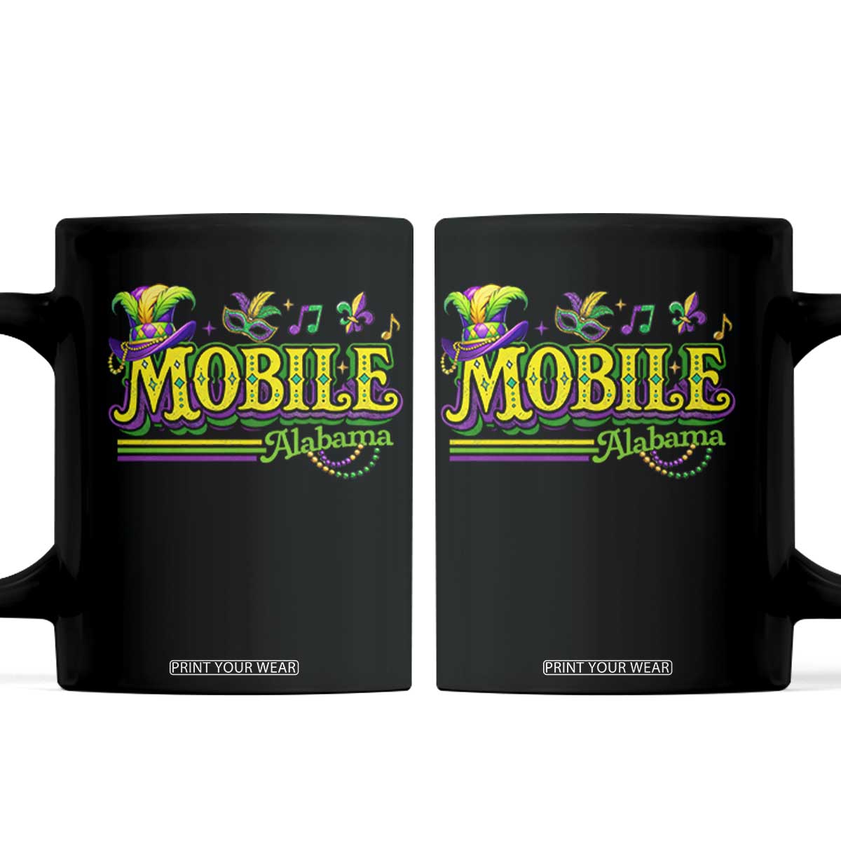 Mardi Gras Mobile Alabama AL Carnival Beads Coffee Mug TS11 Black Print Your Wear