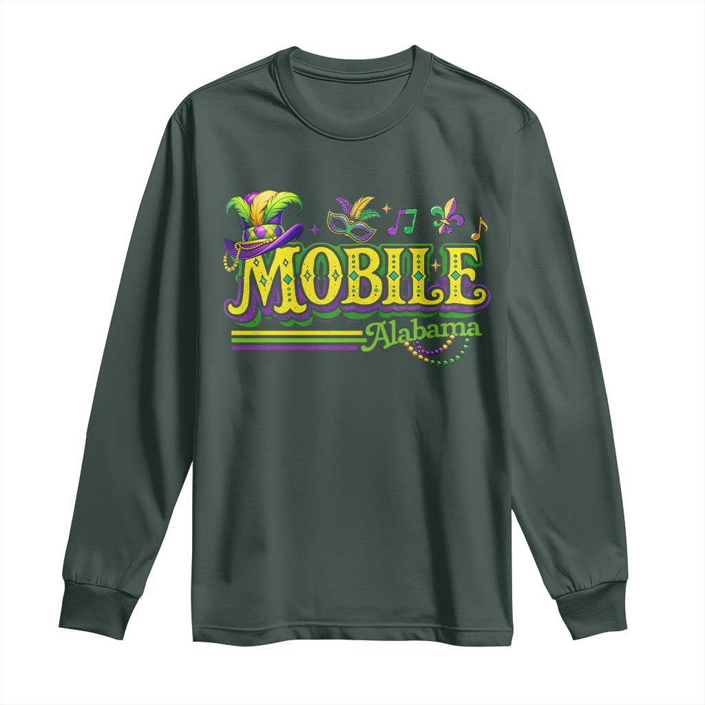 Mardi Gras Mobile Alabama AL Carnival Beads Long Sleeve Shirt TS11 Dark Forest Green Print Your Wear