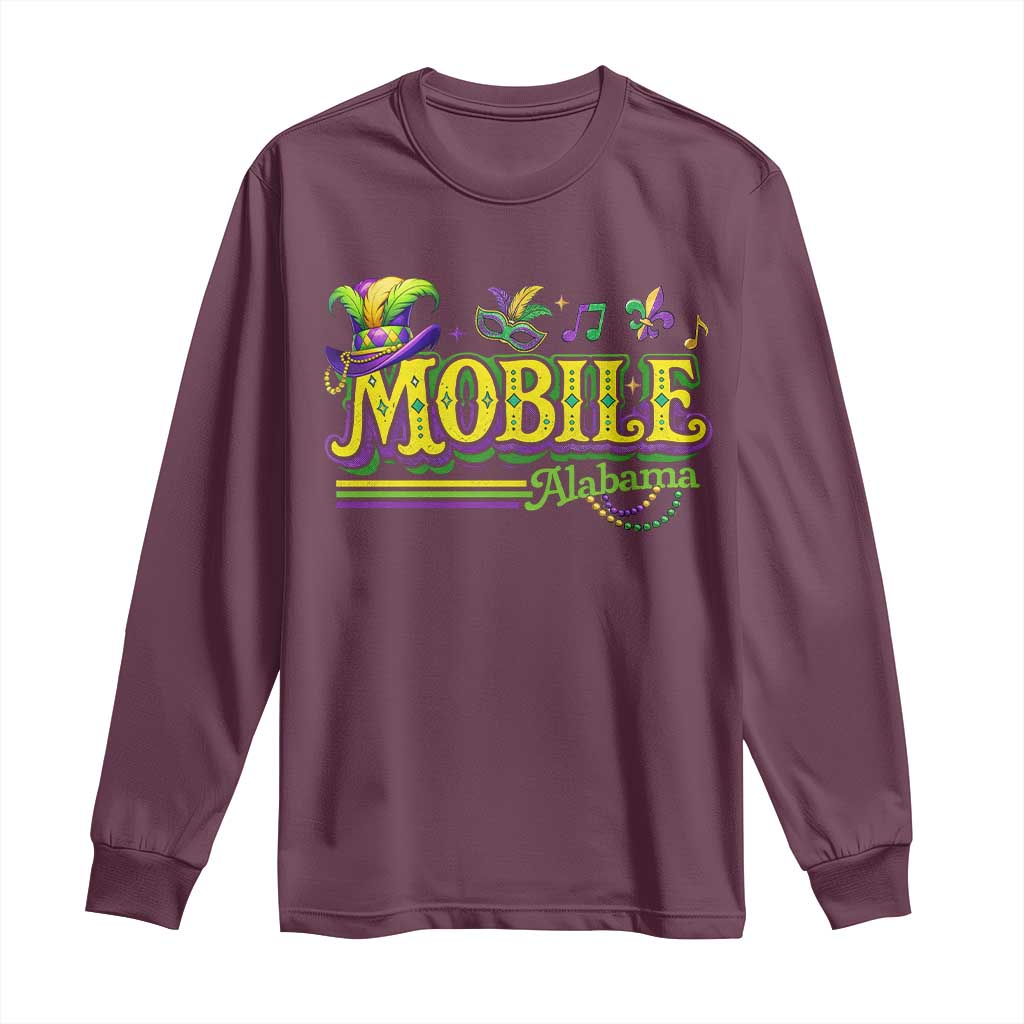 Mardi Gras Mobile Alabama AL Carnival Beads Long Sleeve Shirt TS11 Maroon Print Your Wear