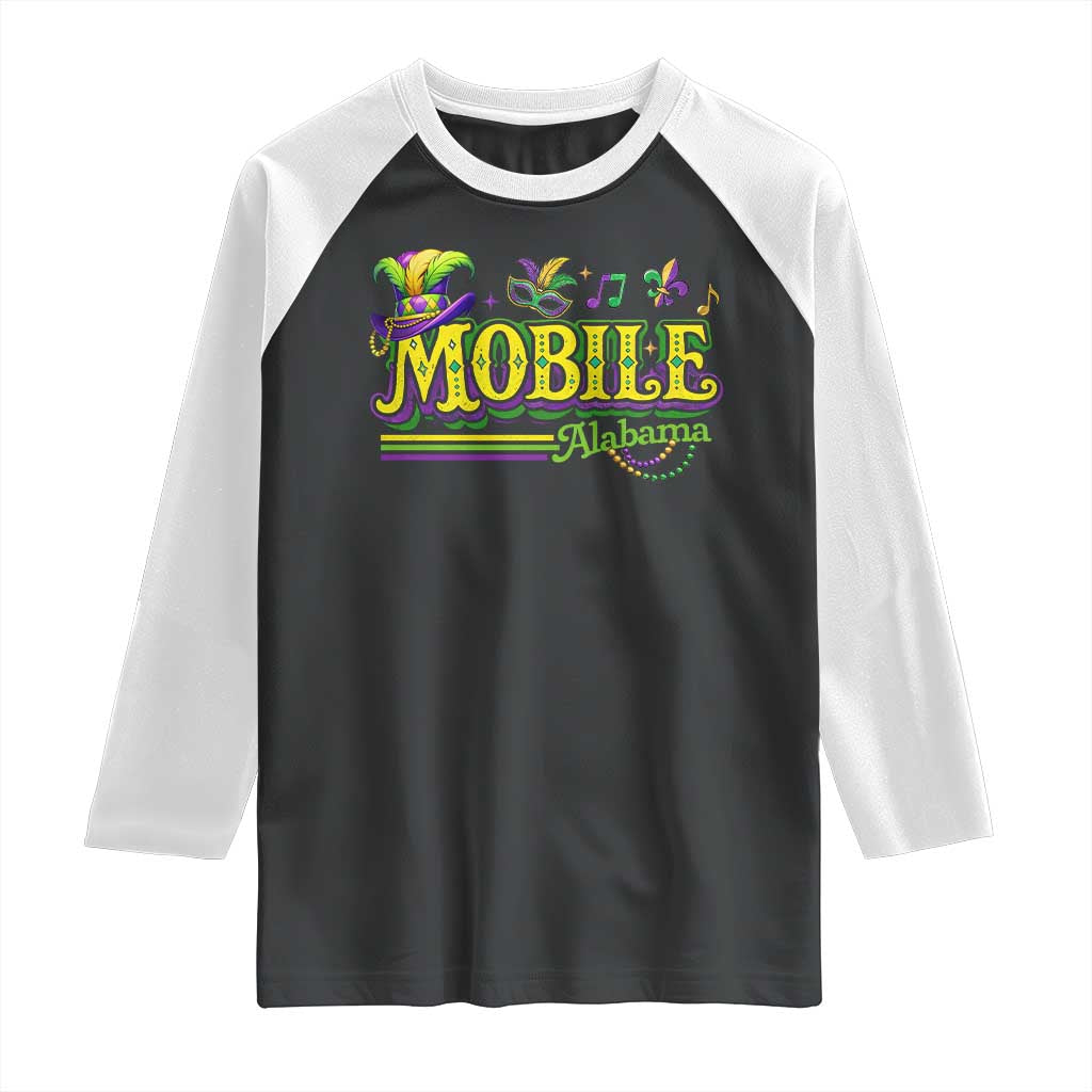 Mardi Gras Mobile Alabama AL Carnival Beads Raglan Shirt TS11 Black White Print Your Wear