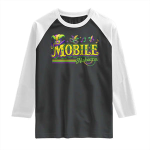 Mardi Gras Mobile Alabama AL Carnival Beads Raglan Shirt TS11 Black White Print Your Wear
