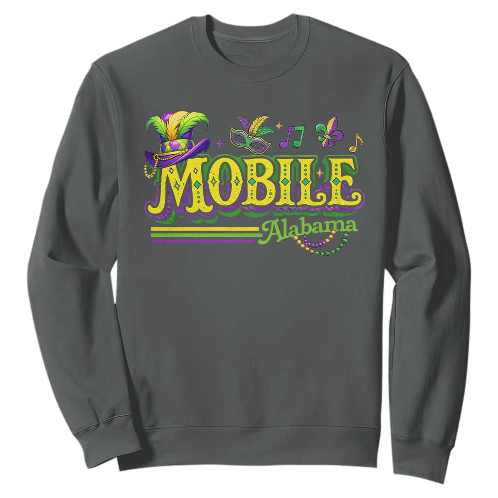 Mardi Gras Mobile Alabama AL Carnival Beads Sweatshirt TS11 Dark Heather Print Your Wear