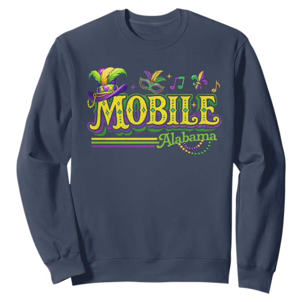 Mardi Gras Mobile Alabama AL Carnival Beads Sweatshirt TS11 Navy Print Your Wear