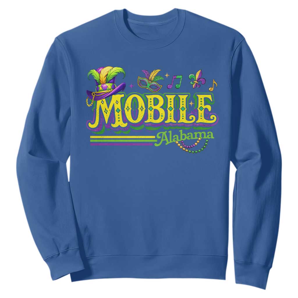 Mardi Gras Mobile Alabama AL Carnival Beads Sweatshirt TS11 Royal Blue Print Your Wear