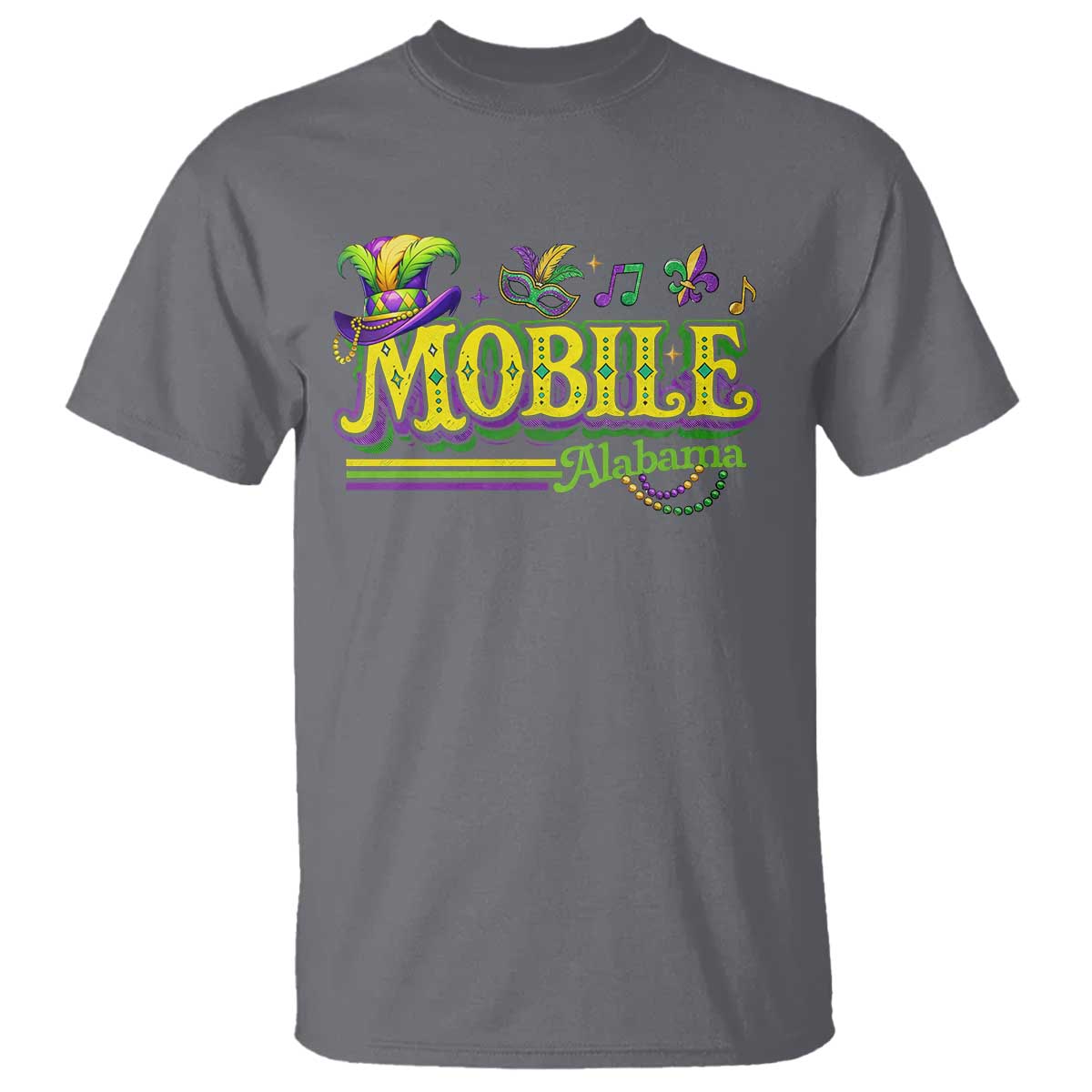 Mardi Gras Mobile Alabama AL Carnival Beads T Shirt TS11 Charcoal Print Your Wear