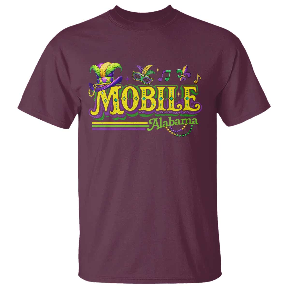 Mardi Gras Mobile Alabama AL Carnival Beads T Shirt TS11 Maroon Print Your Wear