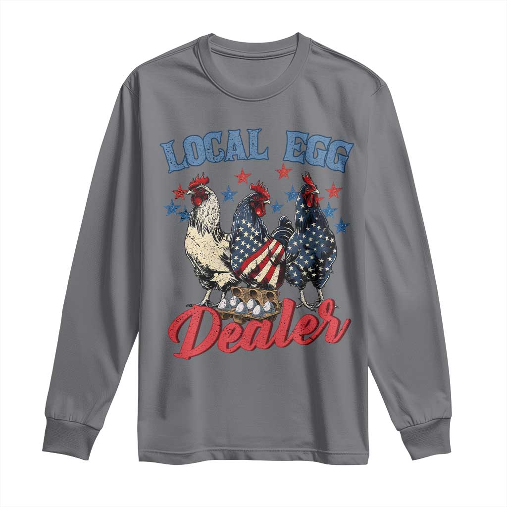 Funny Local Egg Dealer Long Sleeve Shirt Egg Farmer American Flag Chicken Easter TS11 Charcoal Print Your Wear
