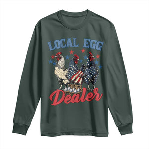 Funny Local Egg Dealer Long Sleeve Shirt Egg Farmer American Flag Chicken Easter TS11 Dark Forest Green Print Your Wear