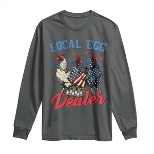 Funny Local Egg Dealer Long Sleeve Shirt Egg Farmer American Flag Chicken Easter TS11 Dark Heather Print Your Wear