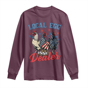 Funny Local Egg Dealer Long Sleeve Shirt Egg Farmer American Flag Chicken Easter TS11 Maroon Print Your Wear