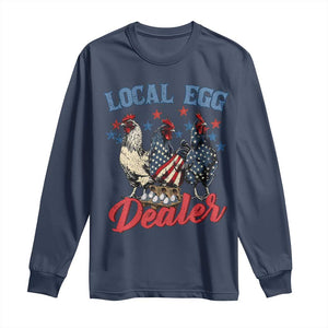 Funny Local Egg Dealer Long Sleeve Shirt Egg Farmer American Flag Chicken Easter TS11 Navy Print Your Wear