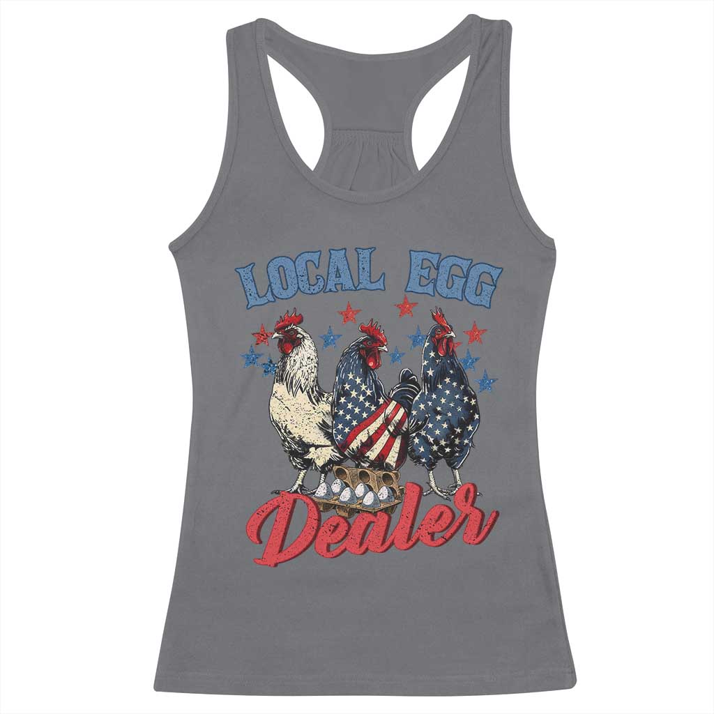 Funny Local Egg Dealer Racerback Tank Top Egg Farmer American Flag Chicken Easter TS11 Charcoal Print Your Wear